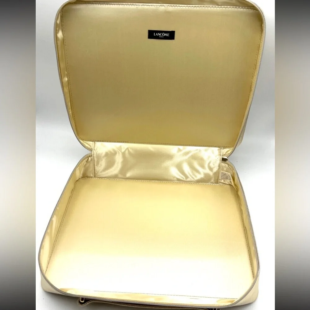 Lancome Gold Cosmetic Bag with Embossed Rose Design